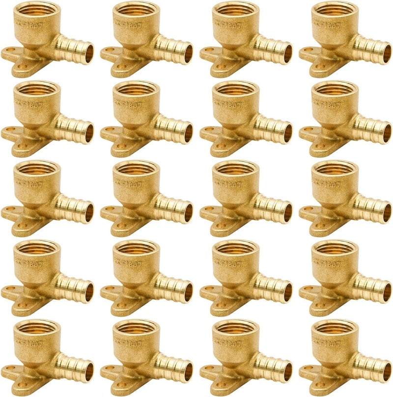 Ruby Q 20 Pack Drop Ear Elbow Fittings, PEX 1/2" x 1/2" NPT Female Threaded Adapter Crimp Fitting, Brass, Full Port for PEX pipes in plumbing jobs - Image 1